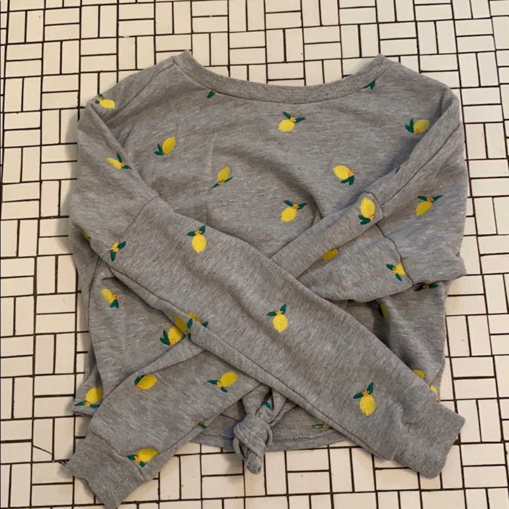 grey cropped sweatshirt with lemon designs